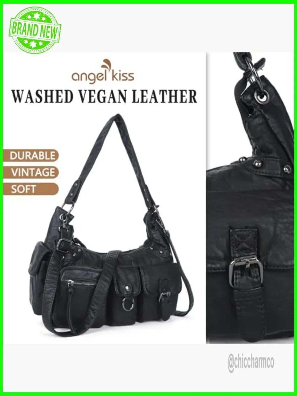 Vegan Leather Hobo Bag with Removable Strap, Multi-Pocket Shoulder Tote